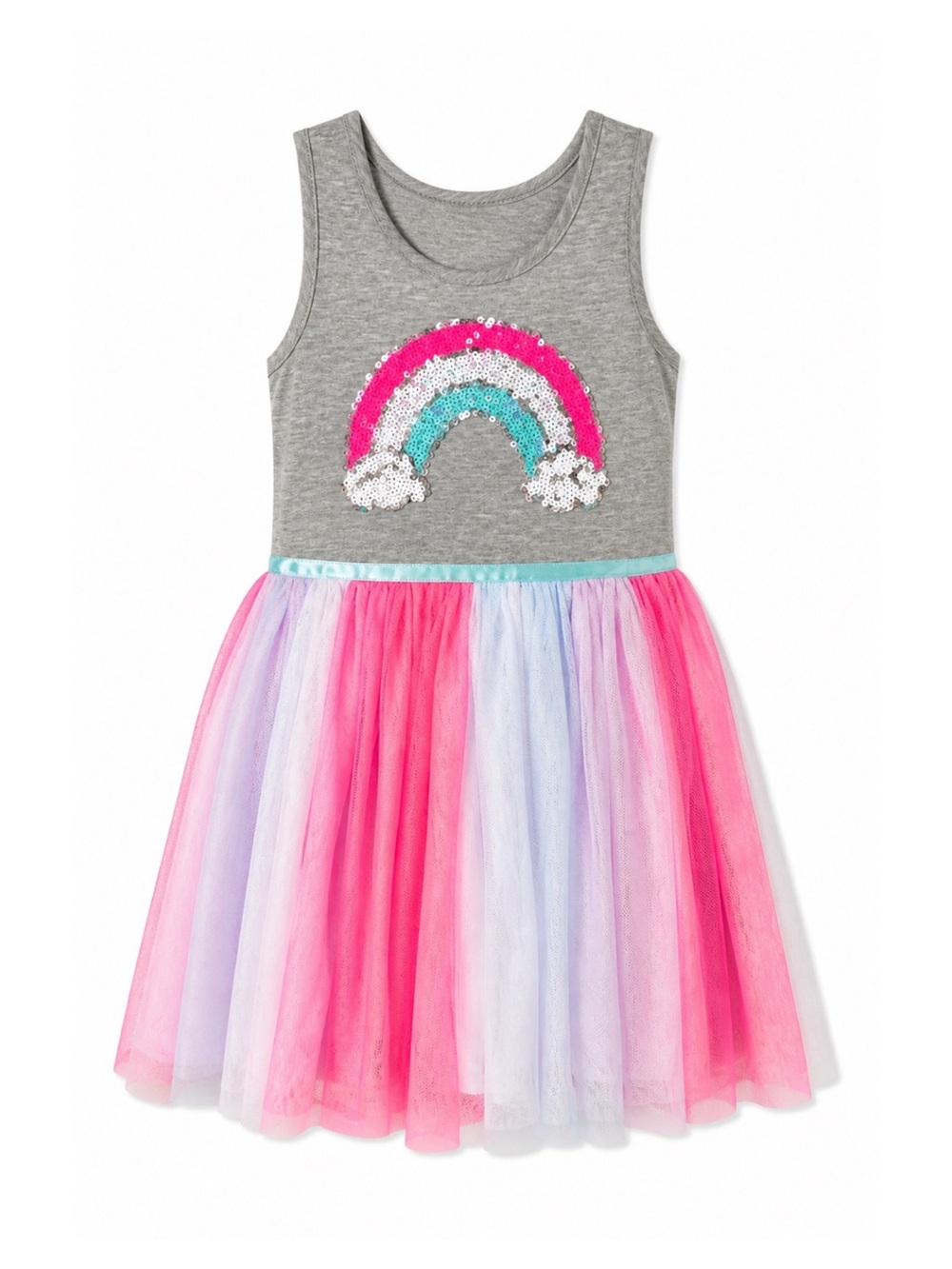 Chenault Girl Gray & Rainbow Tulle Skirt Sequin Dress Girls Size 5